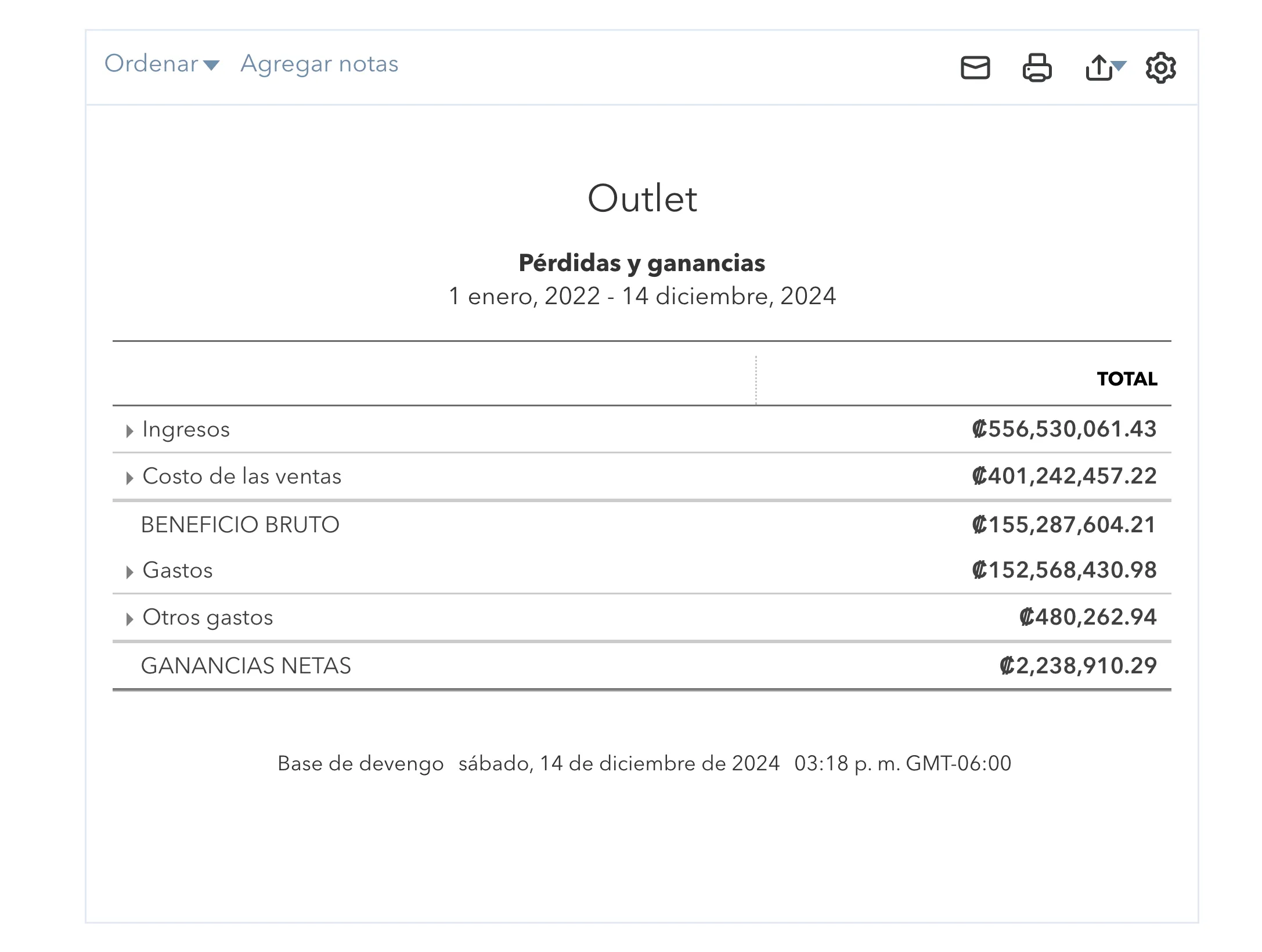 Screenshot de nuestra cuenta de Quickbooks